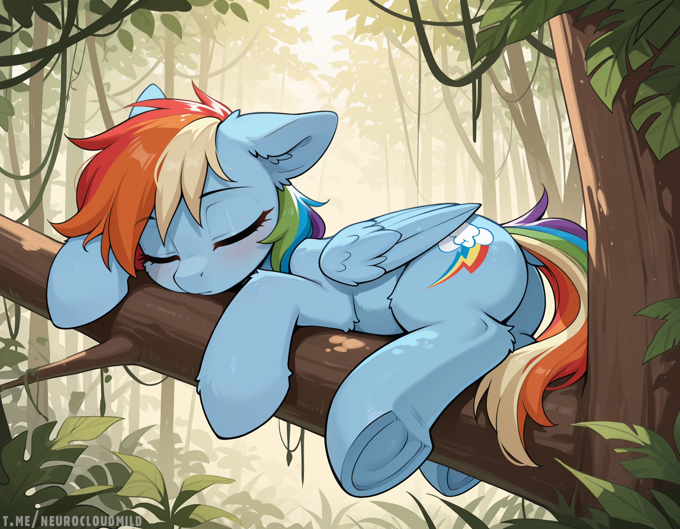Рейнбоу Дэш спит на дереве